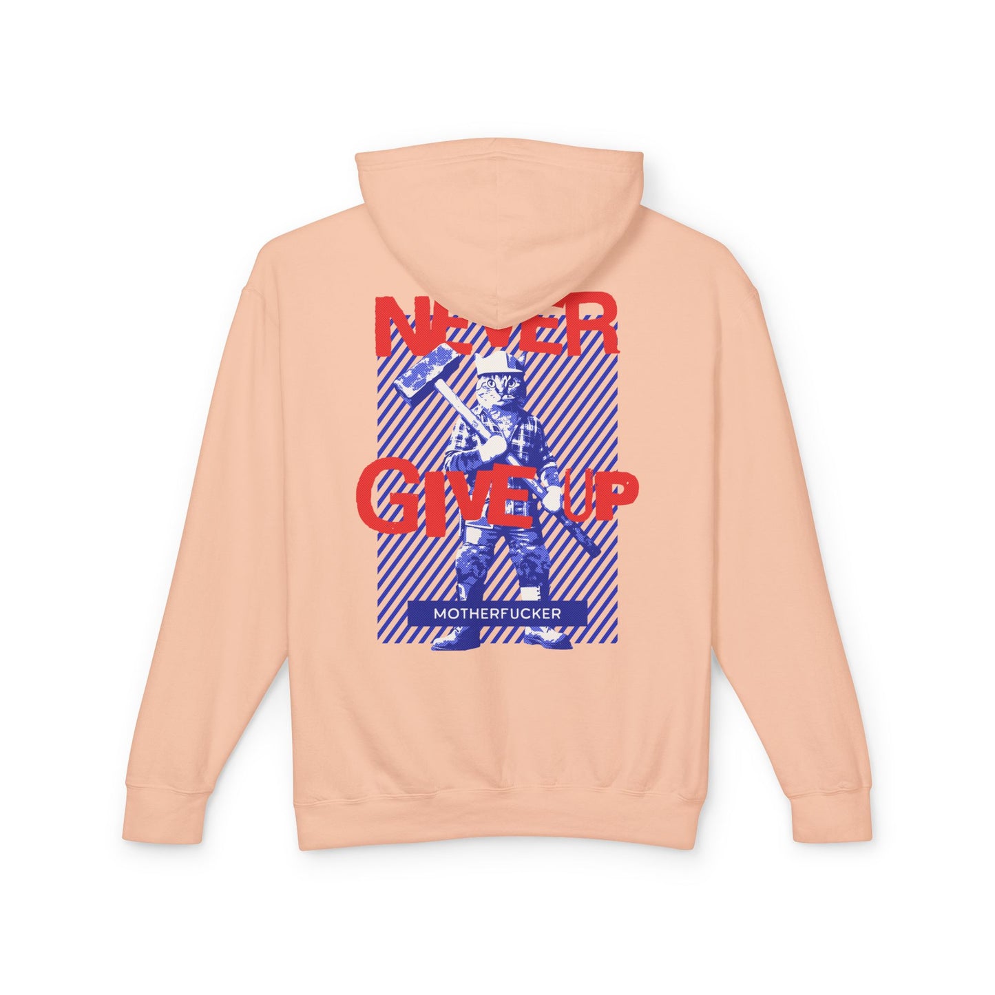 Never Give Up - Unisex Lightweight Cat Hooded Sweatshirt