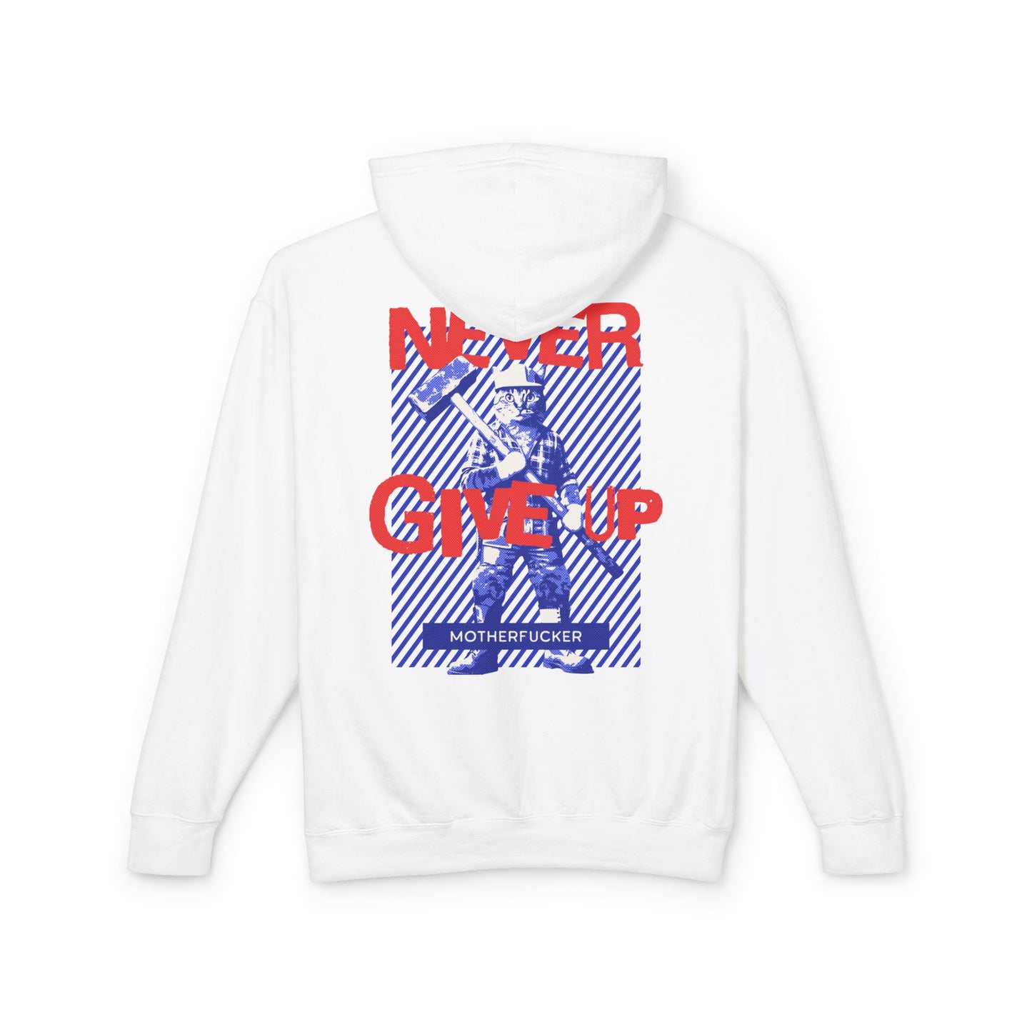 Never Give Up - Unisex Lightweight Cat Hooded Sweatshirt