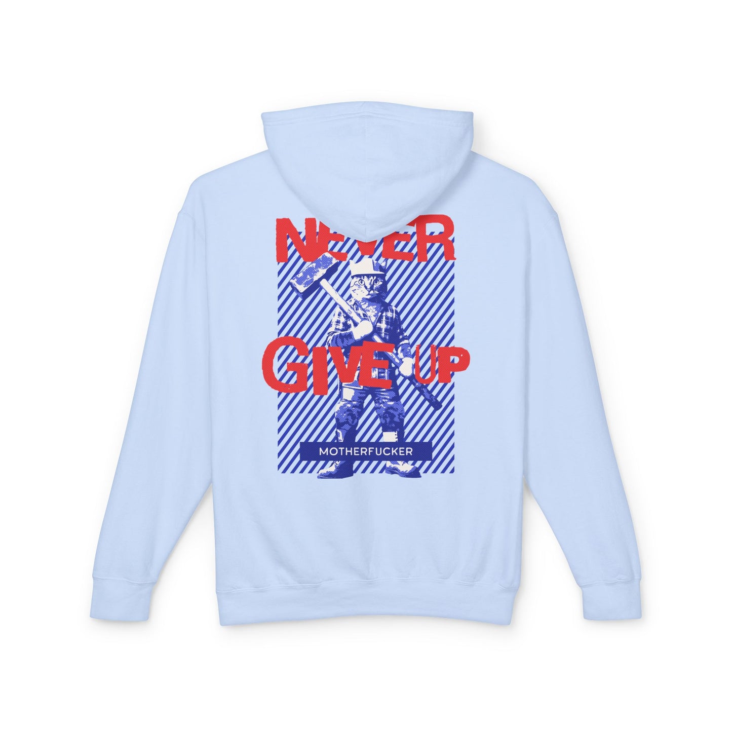 Never Give Up - Unisex Lightweight Cat Hooded Sweatshirt