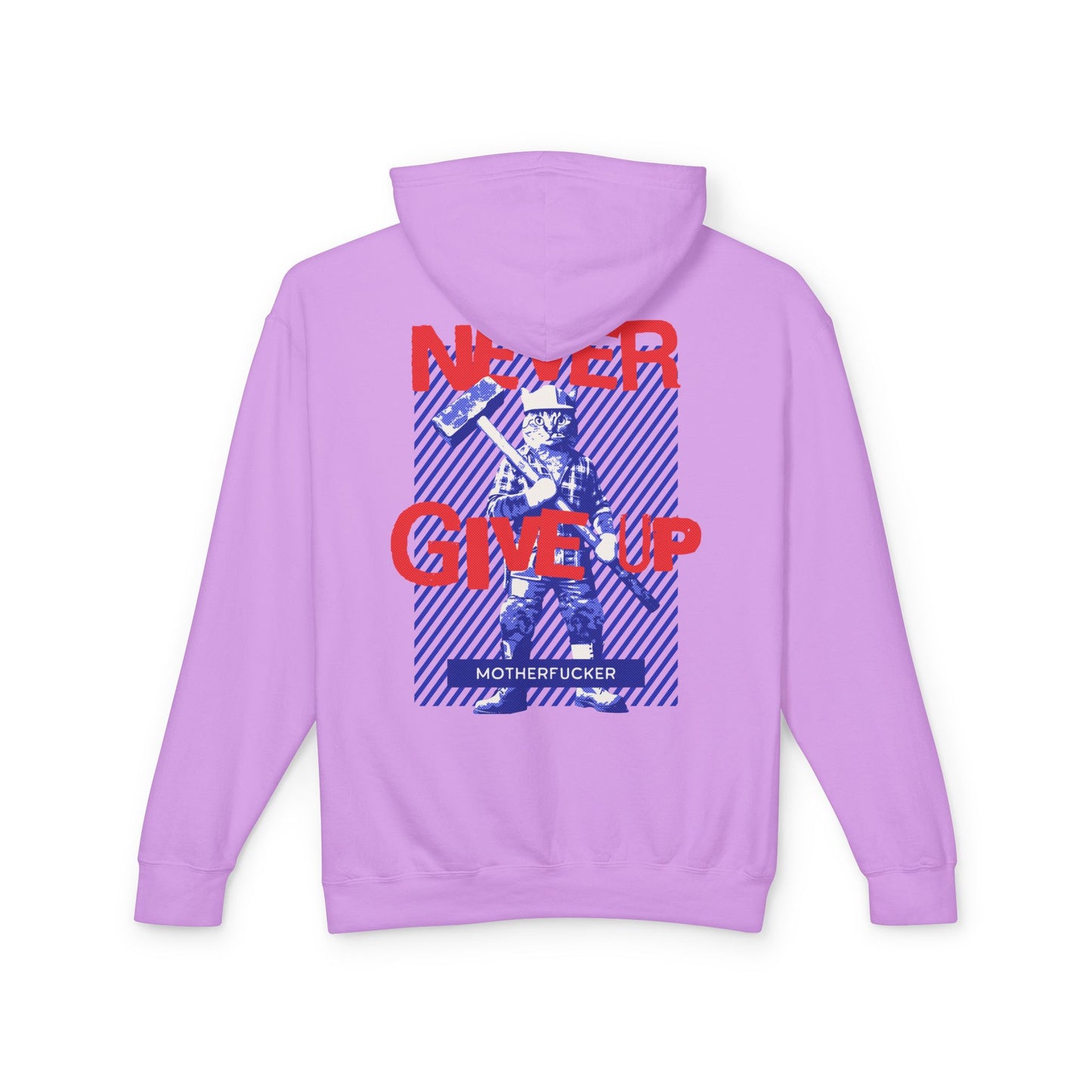 Never Give Up - Unisex Lightweight Cat Hooded Sweatshirt