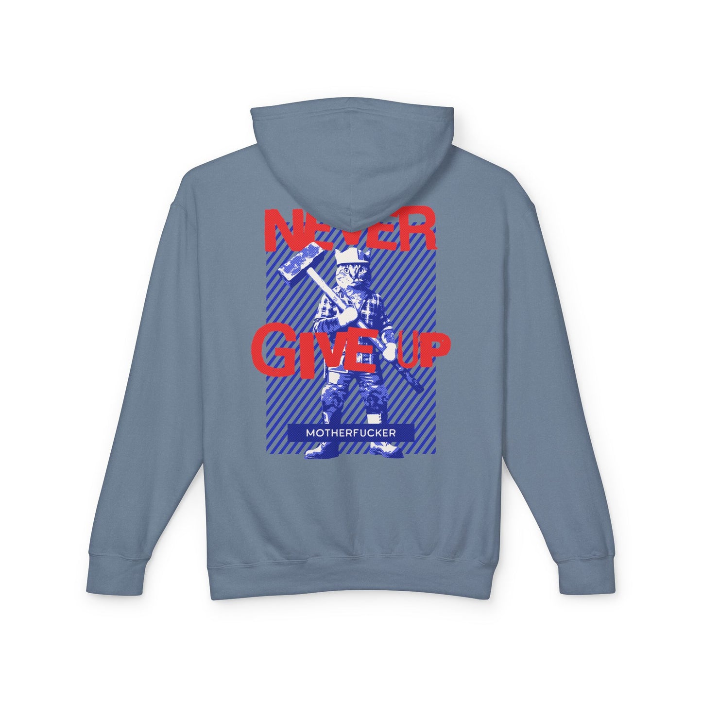 Never Give Up - Unisex Lightweight Cat Hooded Sweatshirt