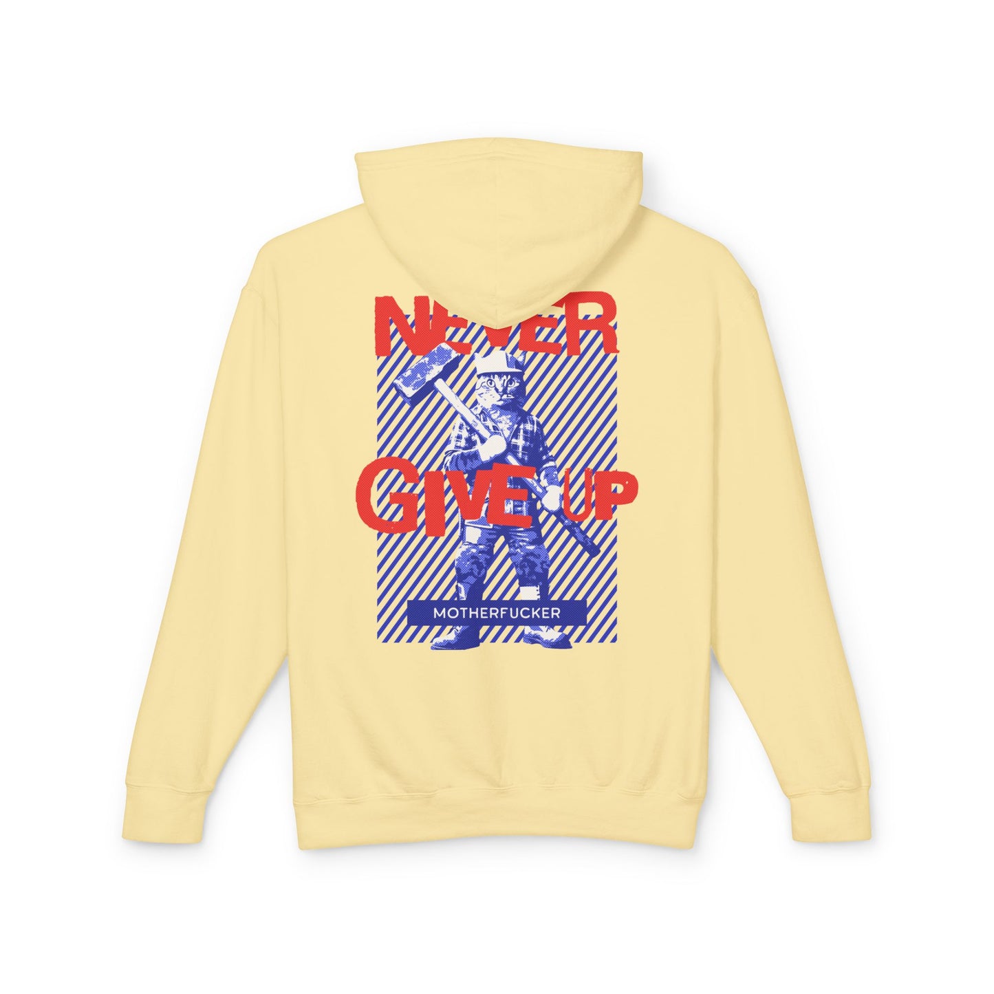 Never Give Up - Unisex Lightweight Cat Hooded Sweatshirt