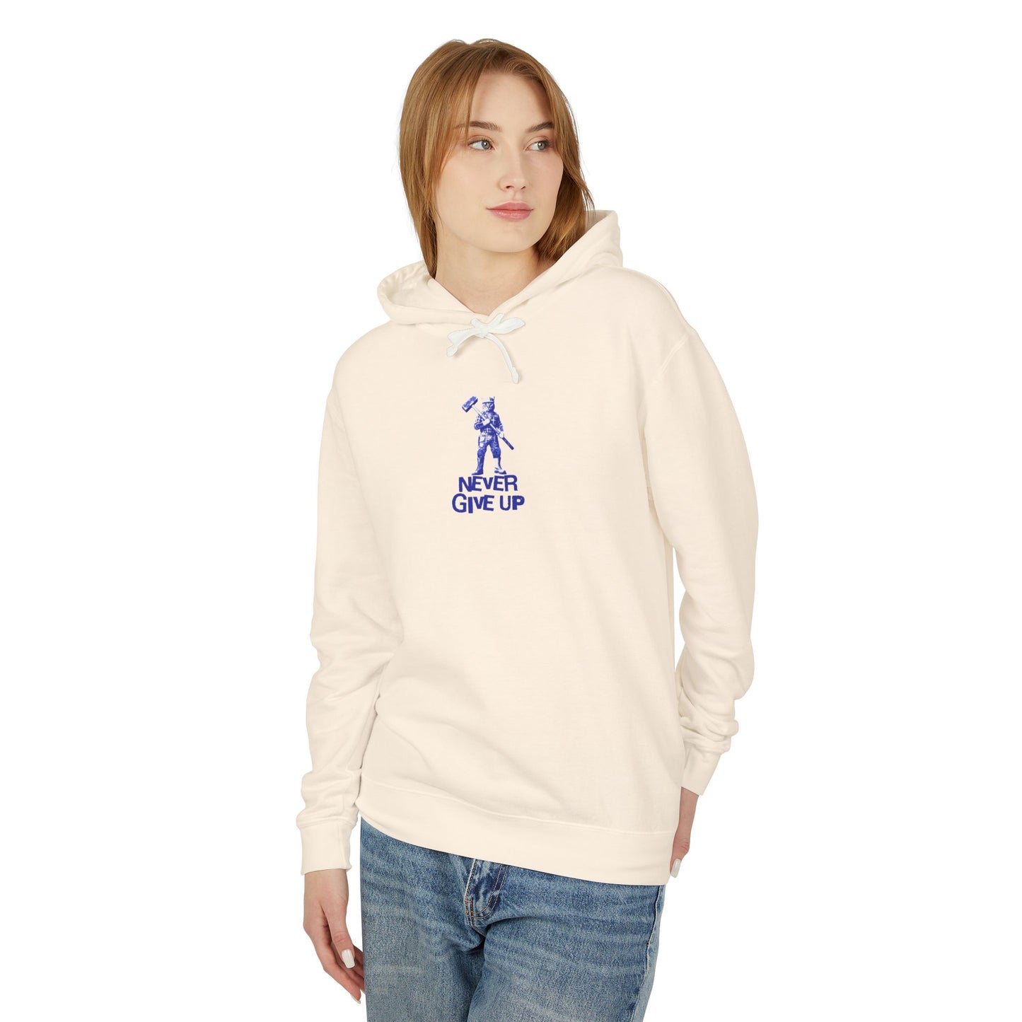 Never Give Up - Unisex Lightweight Cat Hooded Sweatshirt