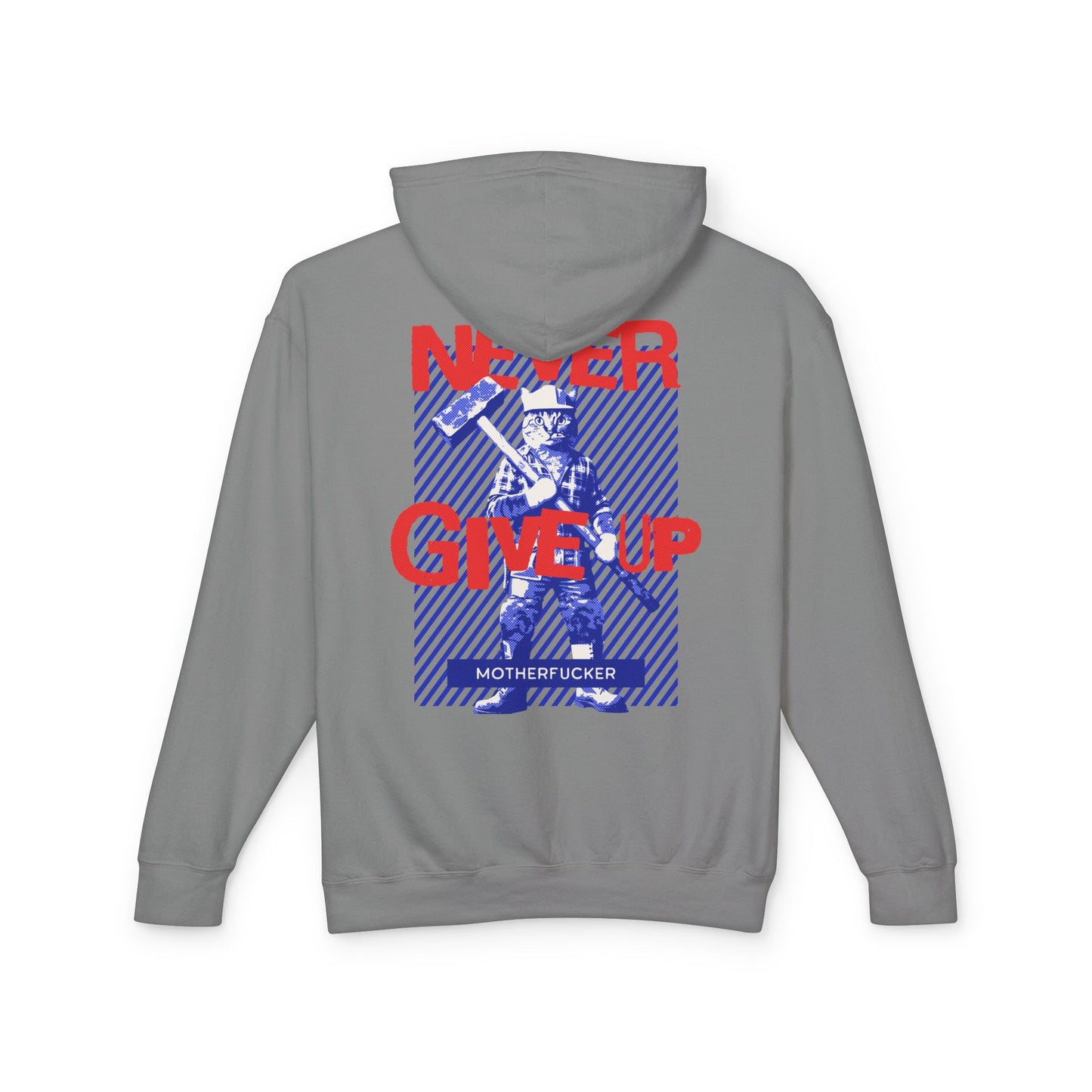 Never Give Up - Unisex Lightweight Cat Hooded Sweatshirt