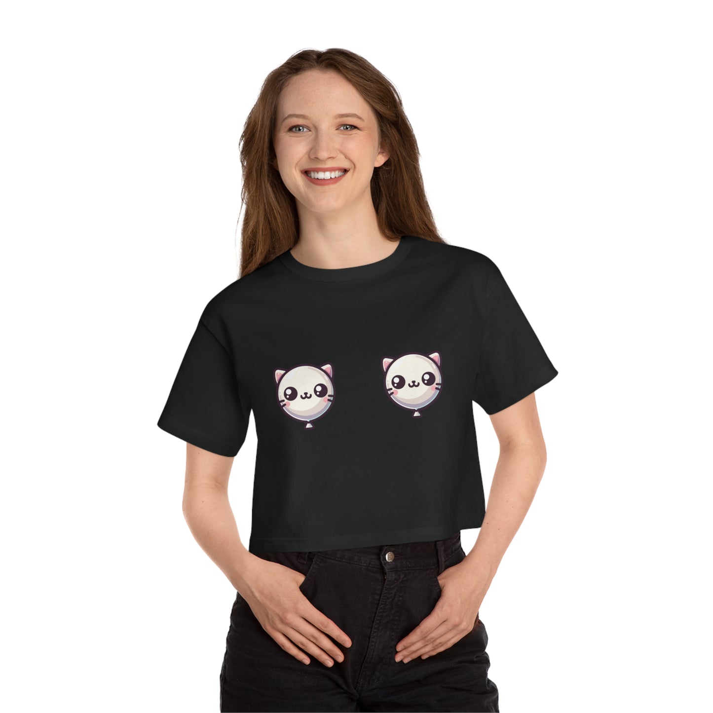 Pink Baloon Cat Tiddies - Champion® Women's Heritage Cropped T-Shirt