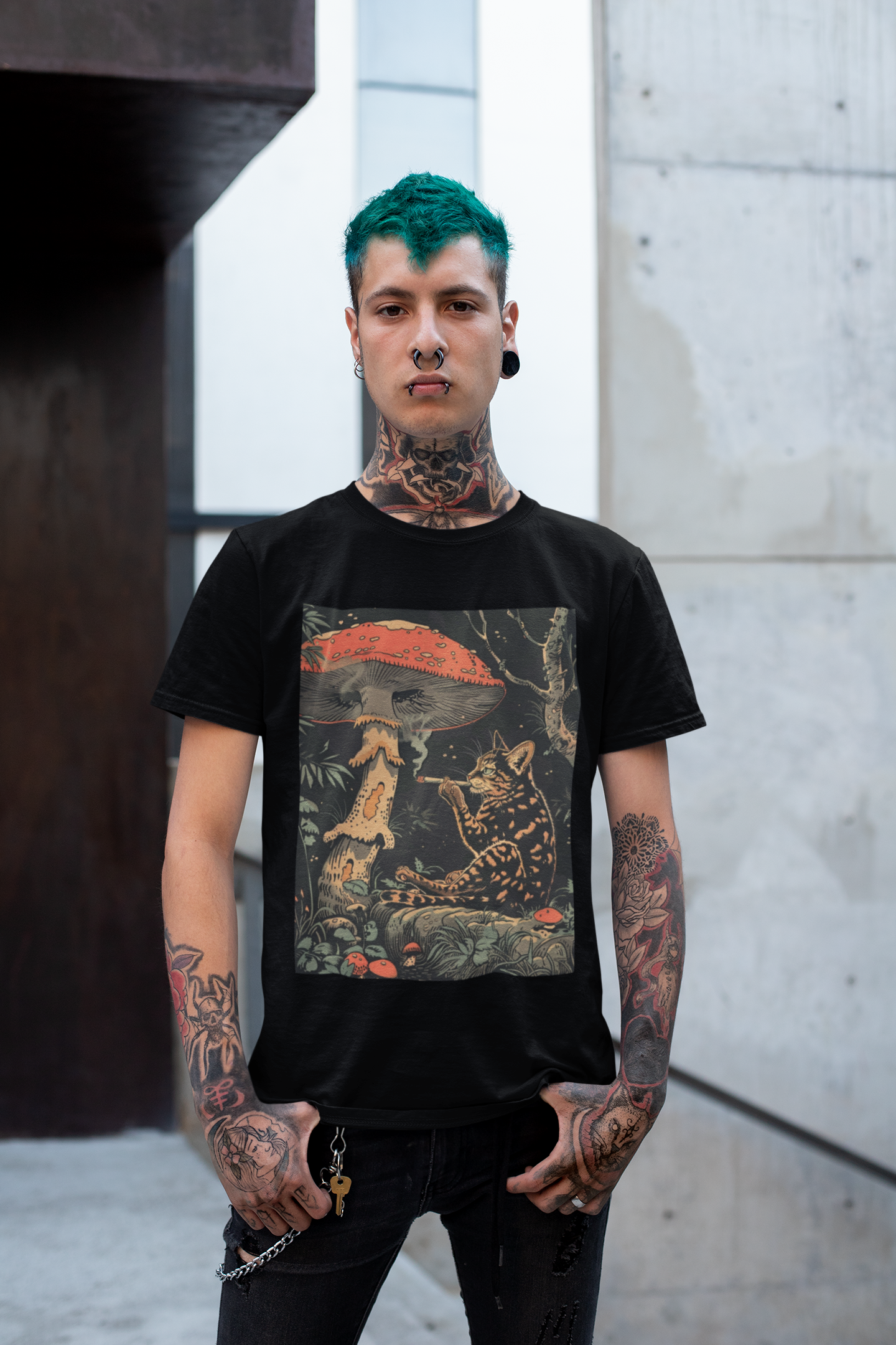 Cat, Blunt and Mushroom - Unisex Cat Graphic Tees | Graphic T Shirts