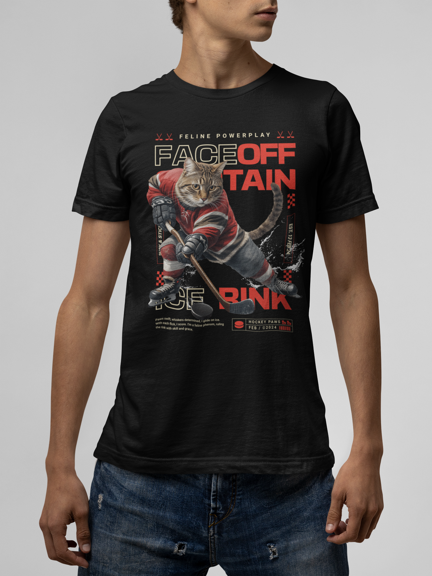 Hockey Cat - Unisex Cat Graphic Tees | Graphic T Shirts