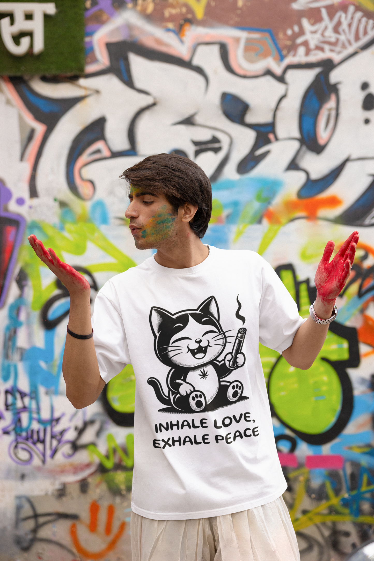Inhale Love Exhale Peace - Unisex Cat Graphic Tees | Graphic T Shirts