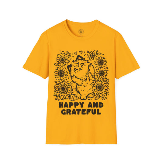 Happy And Grateful - Unisex Cat Graphic Tees | Graphic T Shirts
