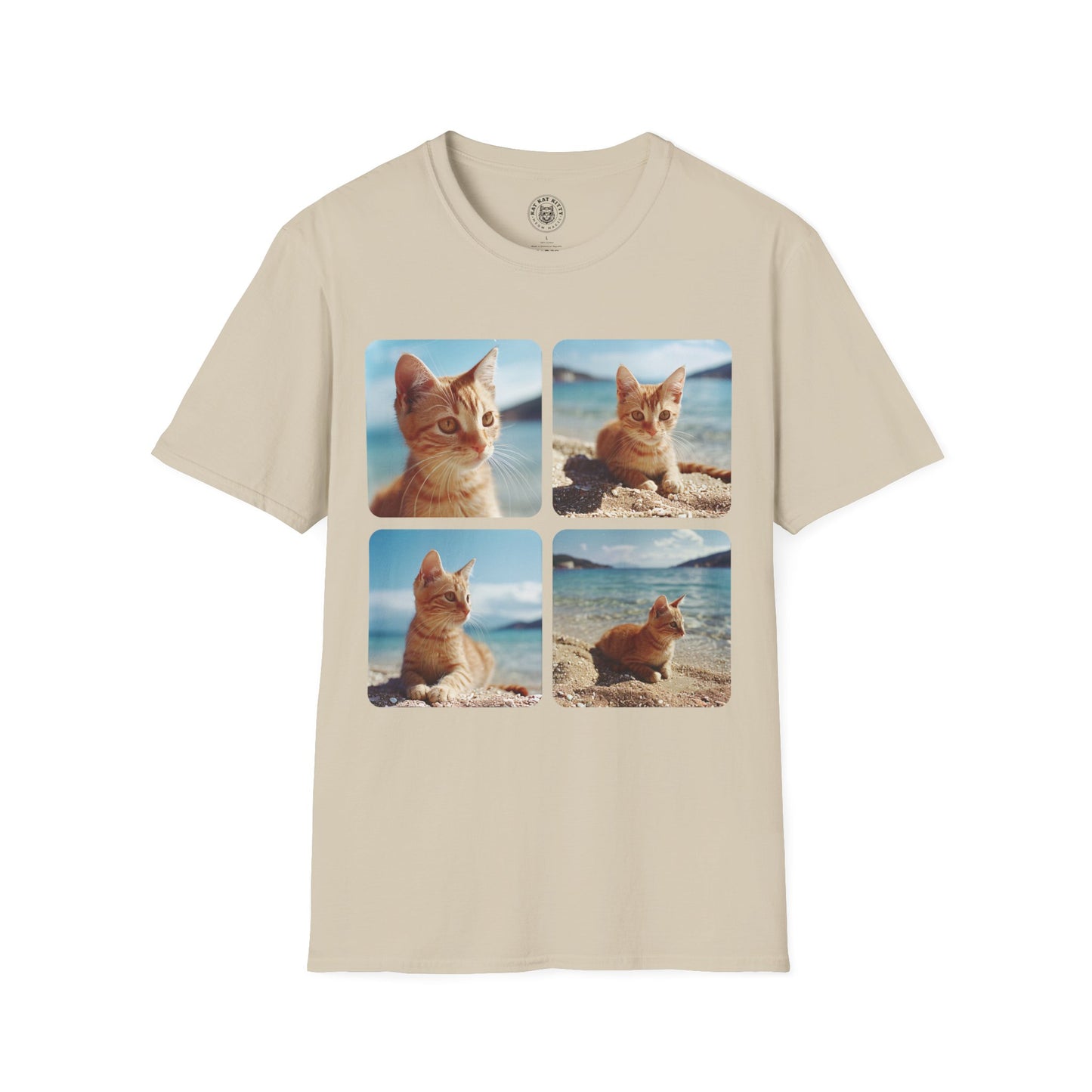 Polaroid Portrait Cat At Beach- Unisex Cat Graphic Tees | Graphic T Shirts