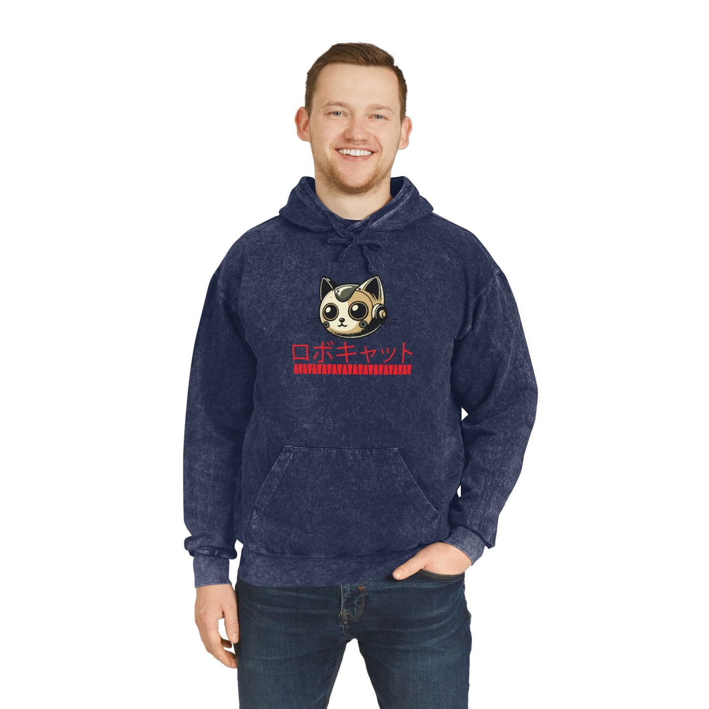 Robocat - Unisex Mineral Wash Cat Hoodie