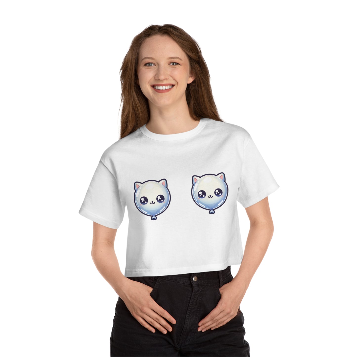 Blue Baloon Cat Tiddies - Champion® Women's Heritage Cropped T-Shirt