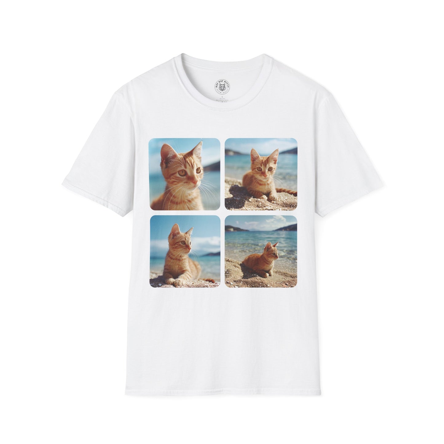 Polaroid Portrait Cat At Beach- Unisex Cat Graphic Tees | Graphic T Shirts