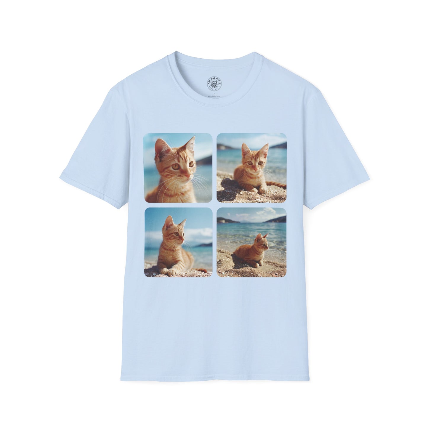 Polaroid Portrait Cat At Beach- Unisex Cat Graphic Tees | Graphic T Shirts