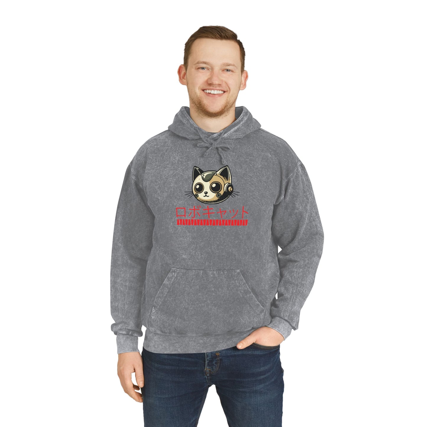 Robocat - Unisex Mineral Wash Cat Hoodie