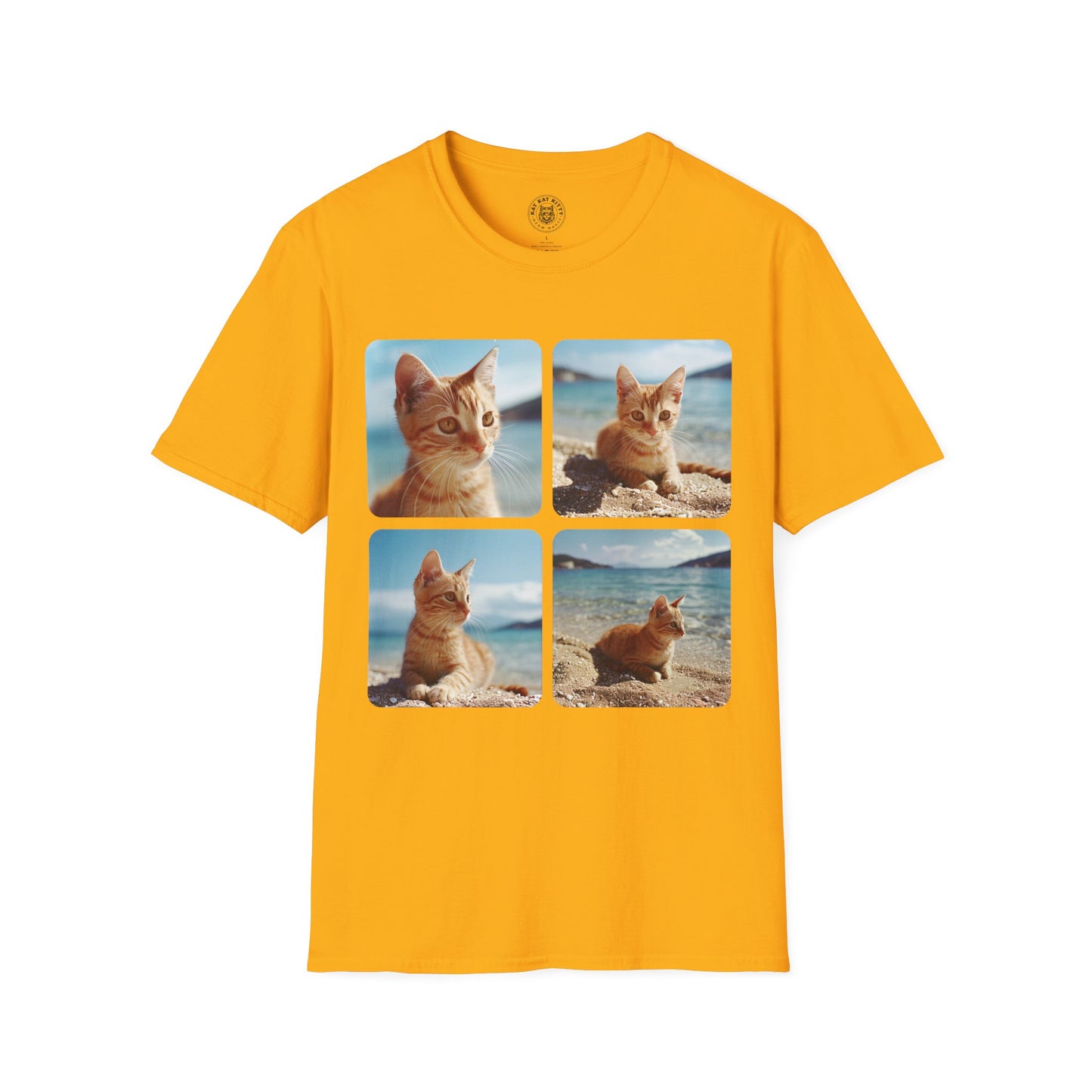 Polaroid Portrait Cat At Beach- Unisex Cat Graphic Tees | Graphic T Shirts