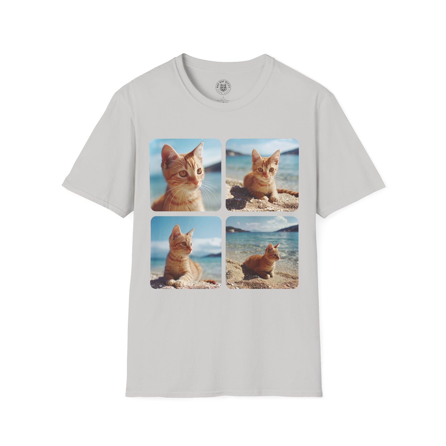 Polaroid Portrait Cat At Beach- Unisex Cat Graphic Tees | Graphic T Shirts