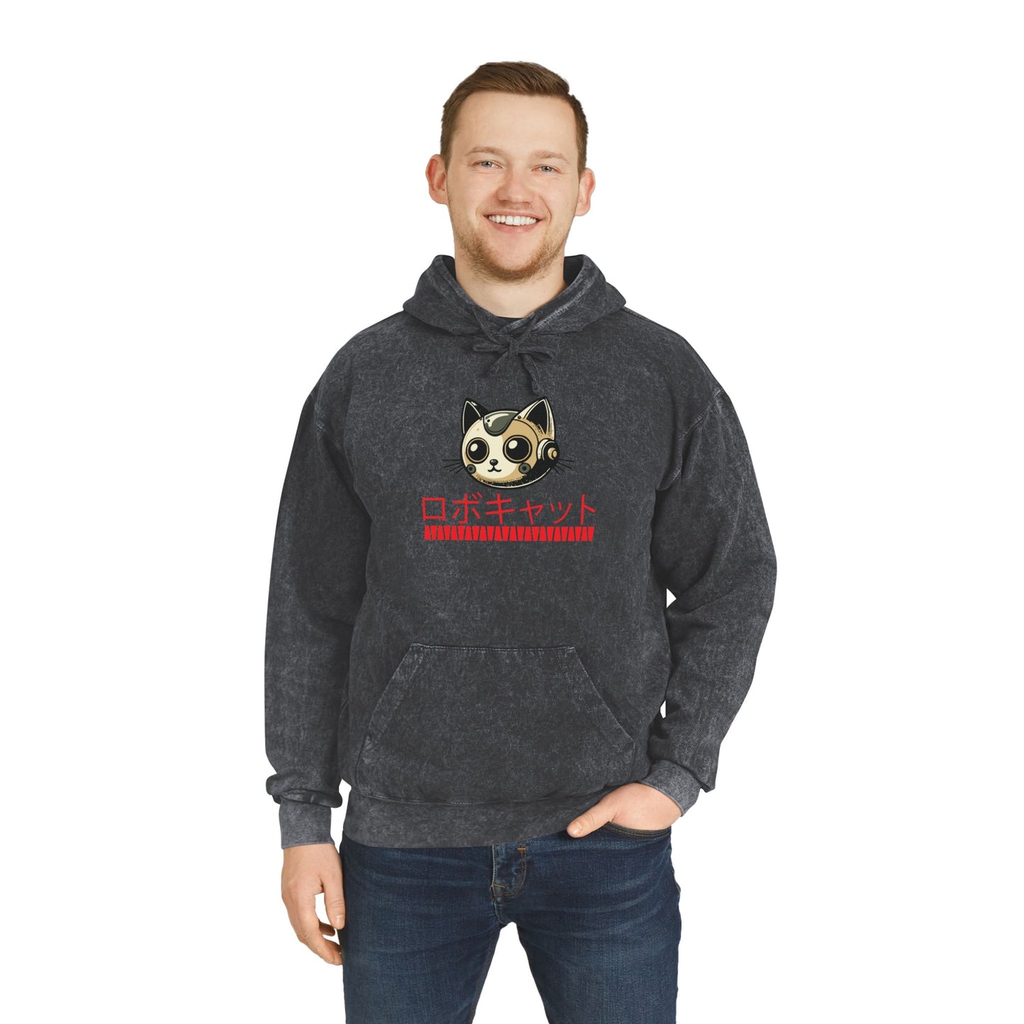 Robocat - Unisex Mineral Wash Cat Hoodie