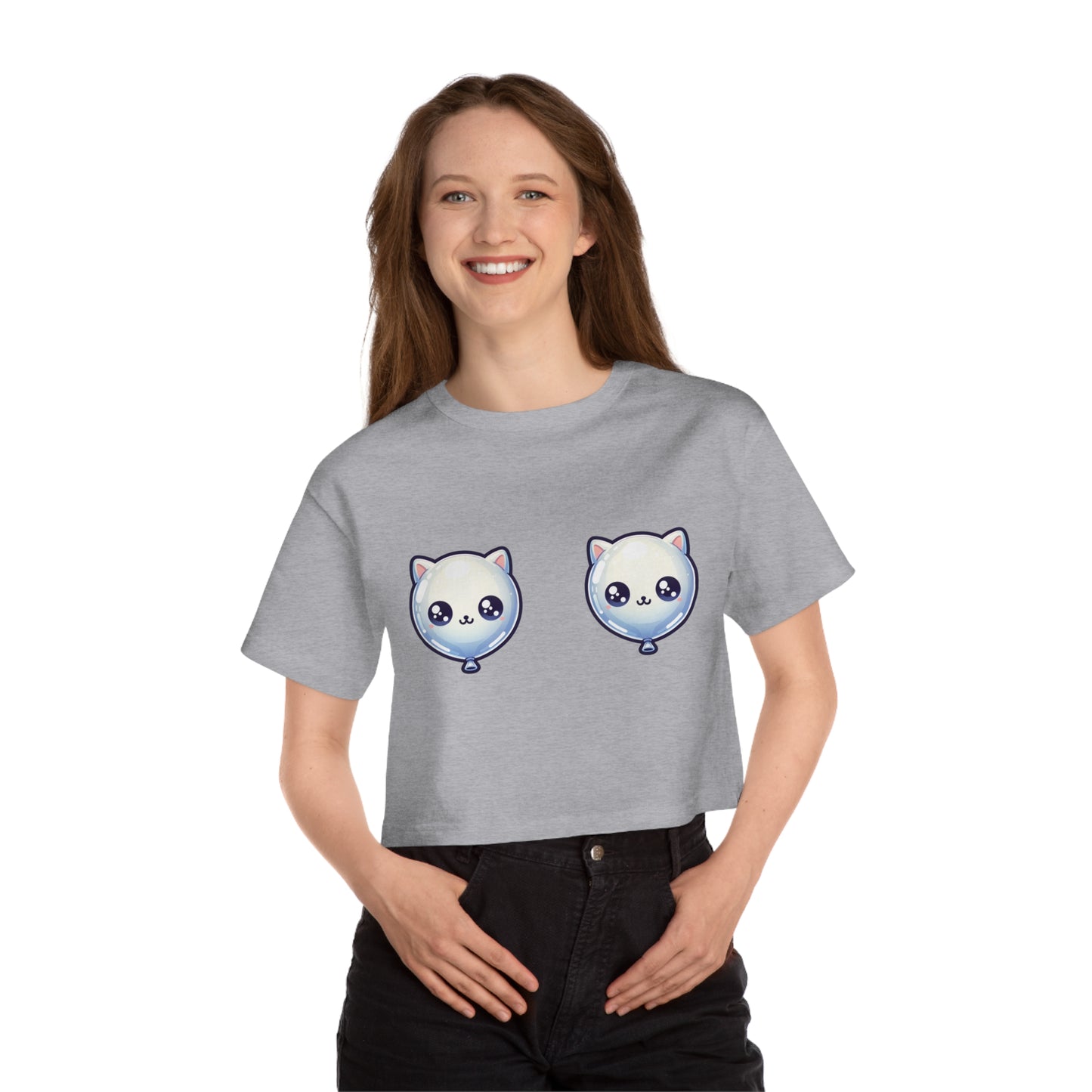 Blue Baloon Cat Tiddies - Champion® Women's Heritage Cropped T-Shirt