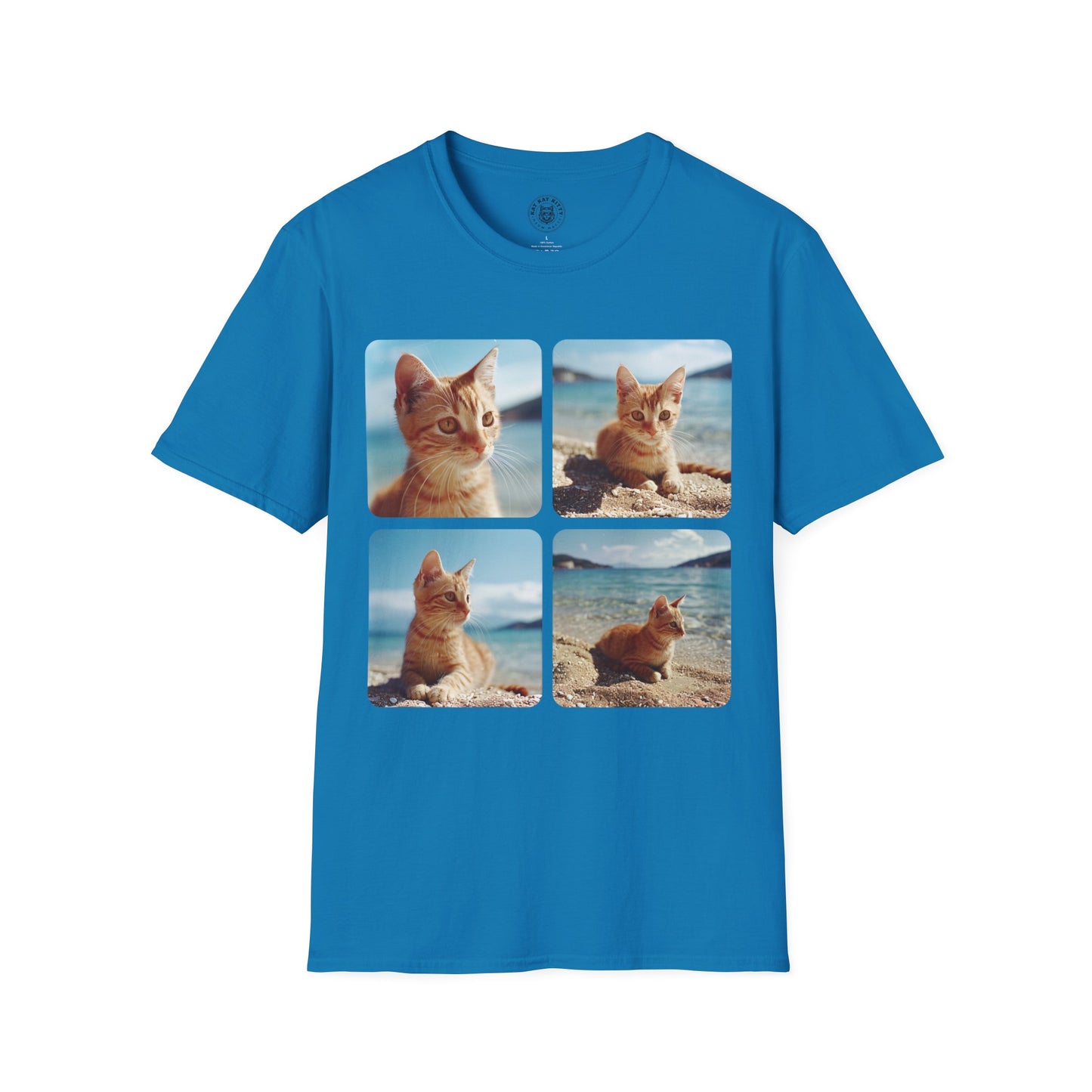 Polaroid Portrait Cat At Beach- Unisex Cat Graphic Tees | Graphic T Shirts