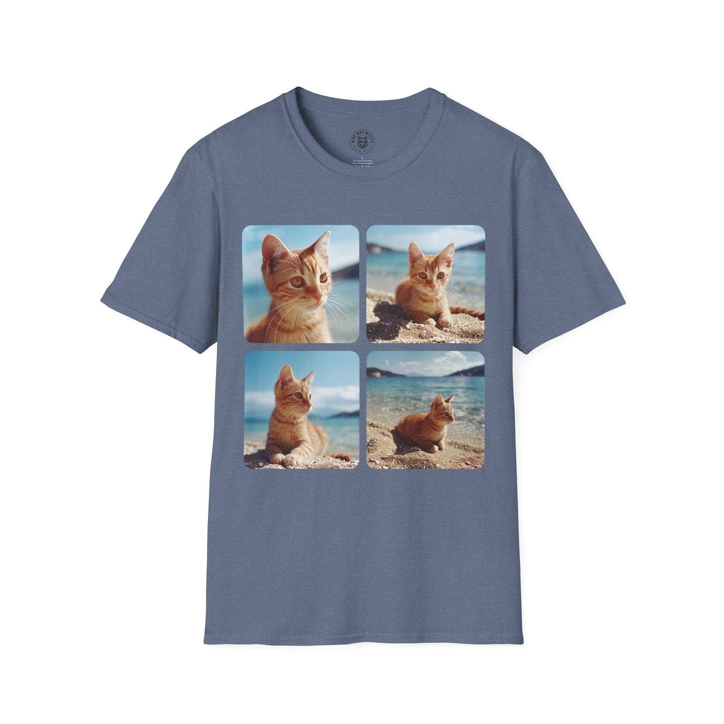 Polaroid Portrait Cat At Beach- Unisex Cat Graphic Tees | Graphic T Shirts