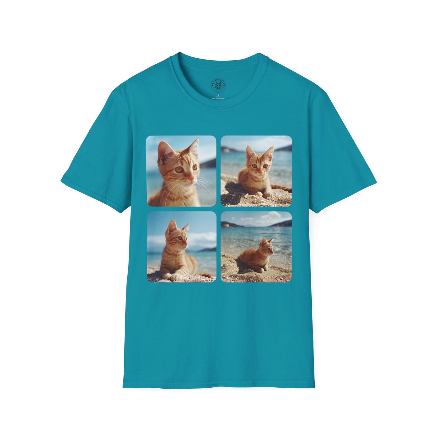 Polaroid Portrait Cat At Beach- Unisex Cat Graphic Tees | Graphic T Shirts