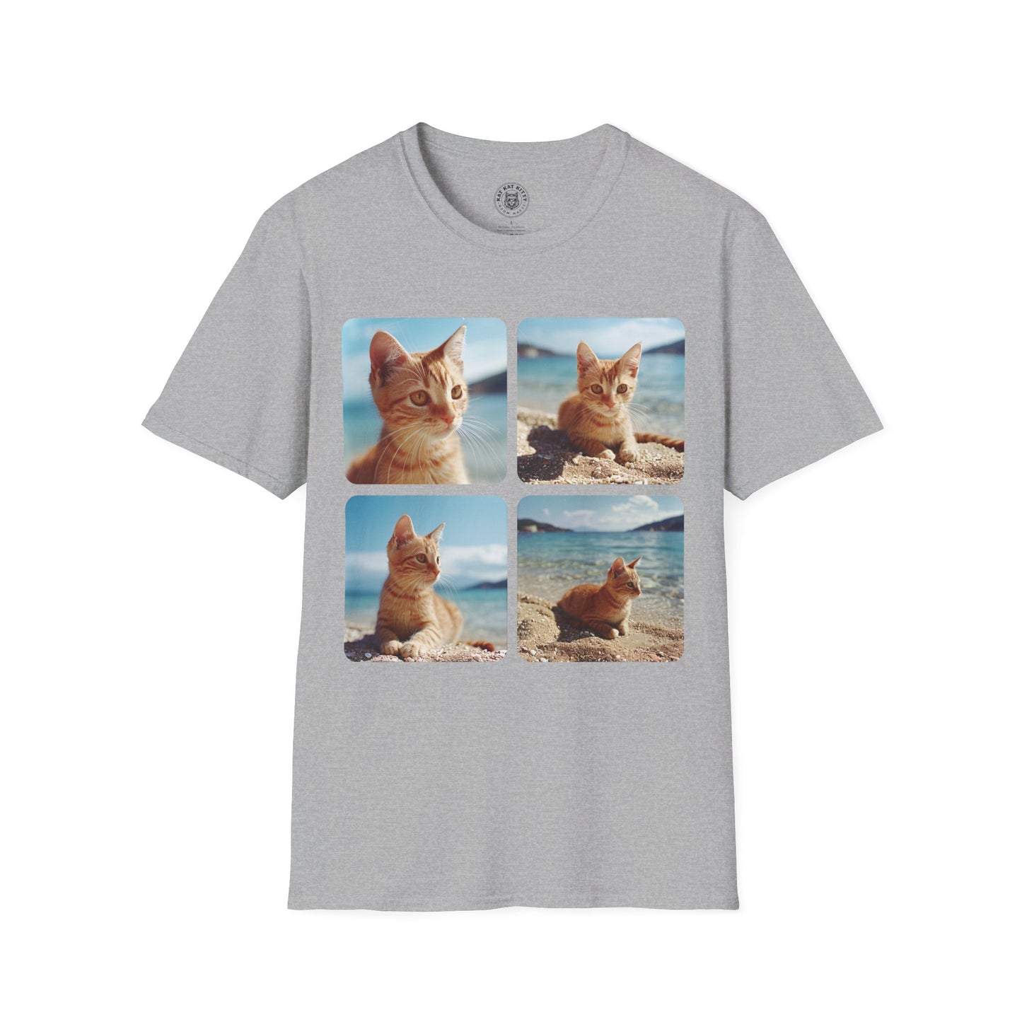 Polaroid Portrait Cat At Beach- Unisex Cat Graphic Tees | Graphic T Shirts