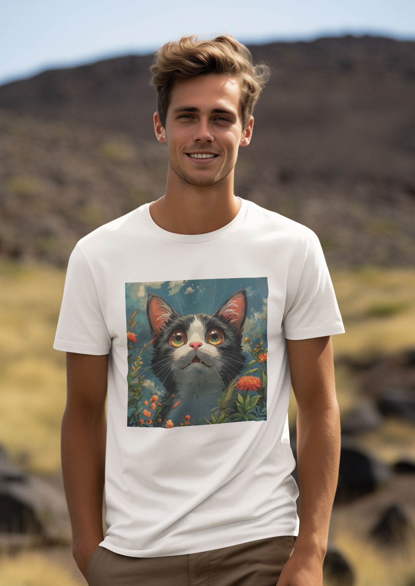 Anime Amazed Cat - Unisex Cat Graphic Tees | Graphic T Shirts