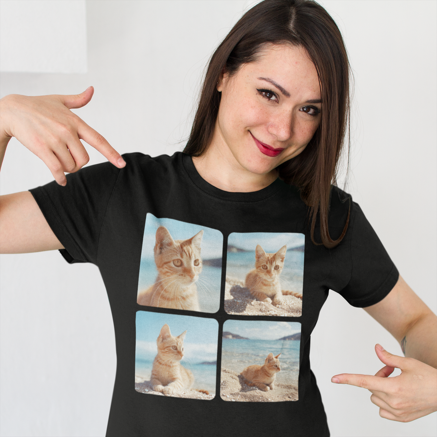 Polaroid Portrait Cat At Beach- Unisex Cat Graphic Tees | Graphic T Shirts