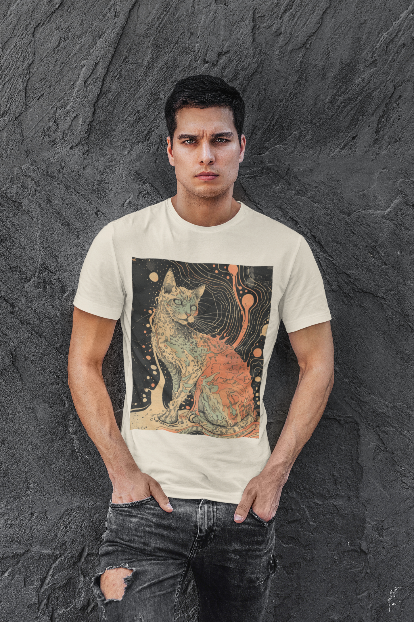 Illustration Stoner Doom Cat - Unisex Cat Graphic Tees | Graphic T Shirts