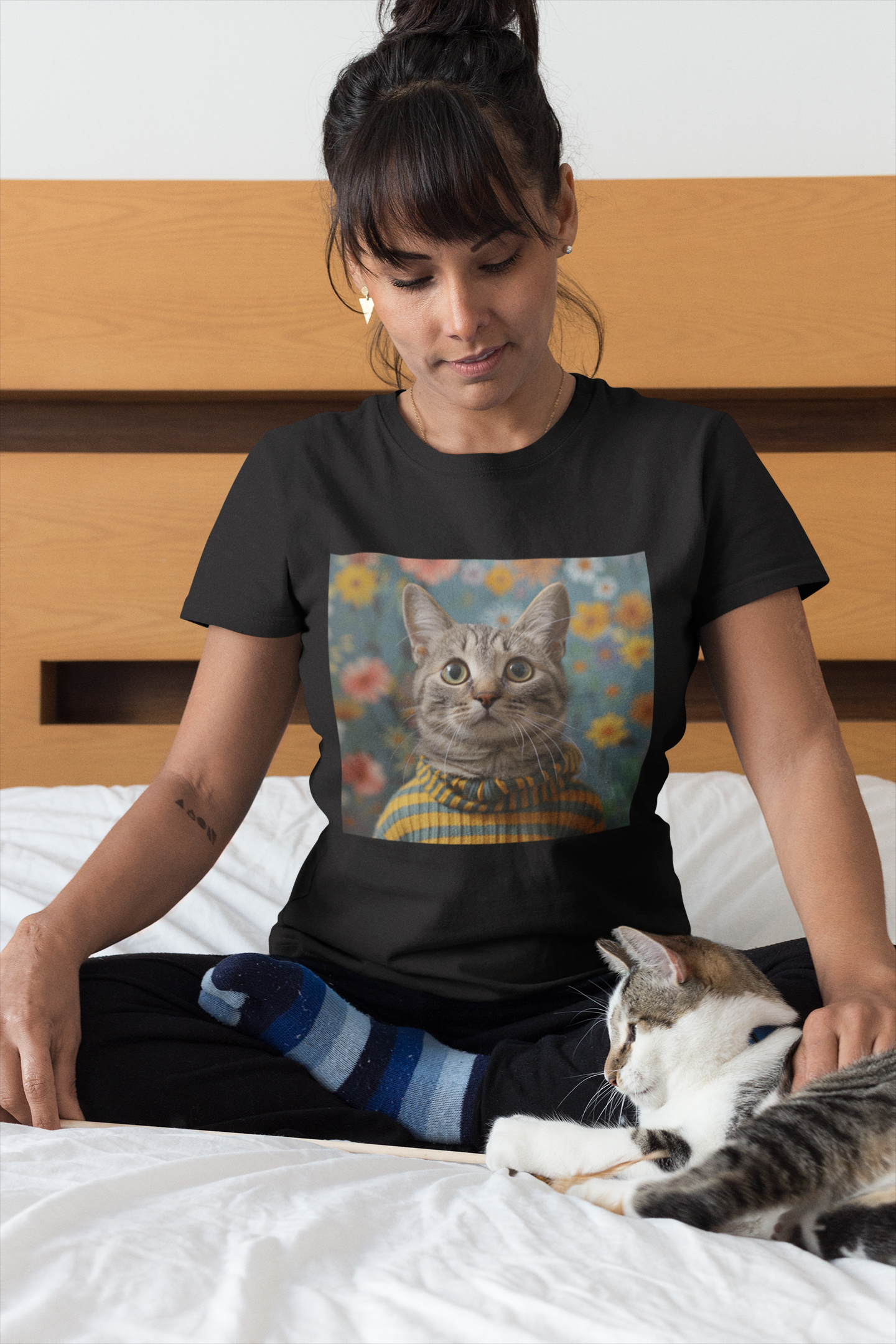 Portrait of a Cat in a Sweater - Unisex Cat Graphic Tees | Graphic T Shirts